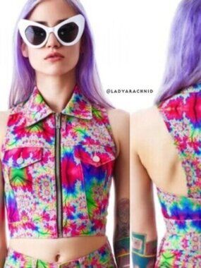 LIP SERVICE 24HRS Kaleidoscope psychedelic print stretch twill vest